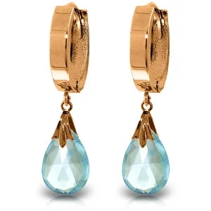 14K Solid Rose Gold Hoop Natural Blue Topaz Earrings