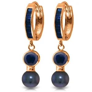 14K Solid Rose Gold Huggie Earrings w/ Black Pearls & Sapphires