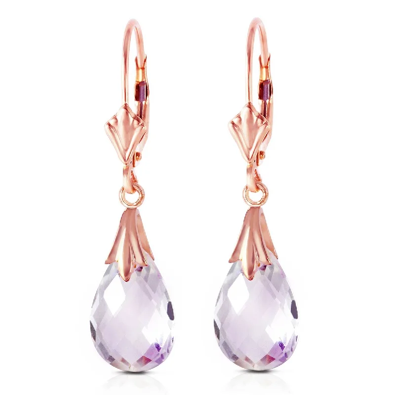 14K Solid Rose Gold Leverback Earrings Amethyst