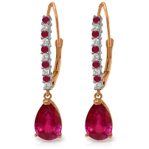 14K Solid Rose Gold Leverback Earrings Diamond & Ruby Gemstone Limited Edition