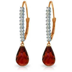 14K Solid Rose Gold Leverback Earrings Natural Diamond & Garnet Jewelry