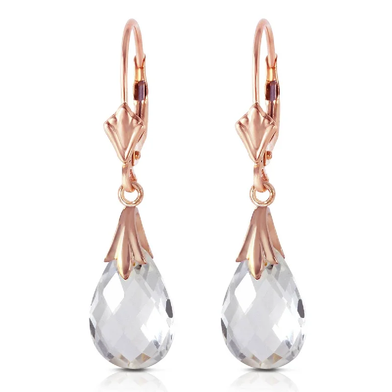 14K Solid Rose Gold Leverback Earrings Rose Topaz