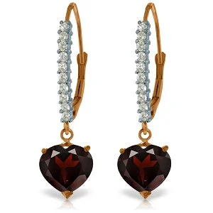 14K Solid Rose Gold Leverback Earrings w/ Natural Diamonds & Garnet