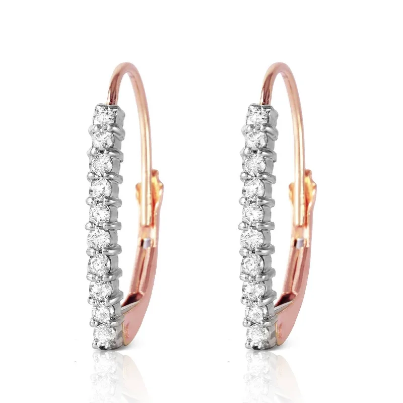 14K Solid Rose Gold Leverback Earrings w/ Natural Diamonds