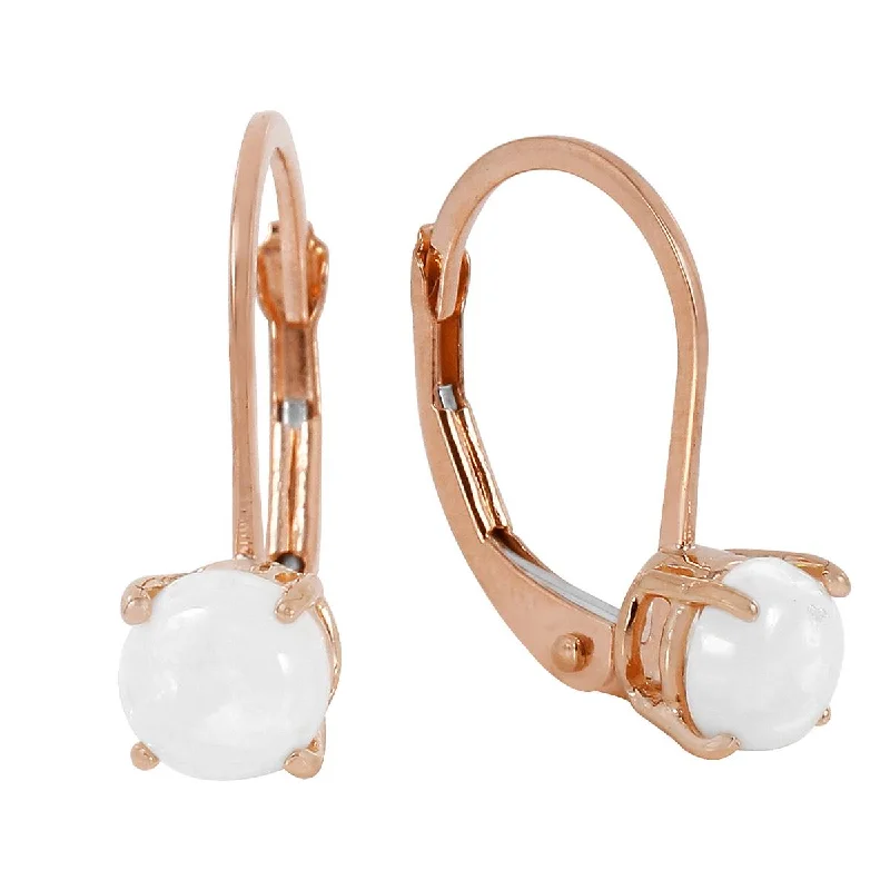 14K Solid Rose Gold Leverback Earrings w/ Natural Opals