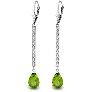 14K Solid White Gold Earrings w/ Diamonds & Peridot