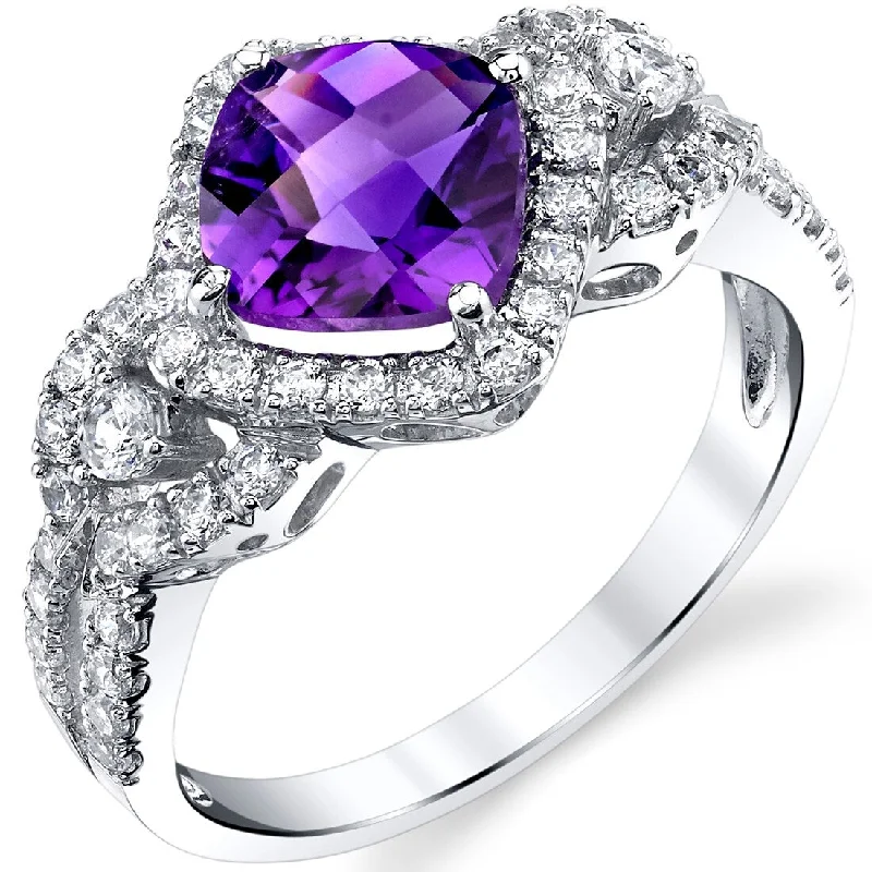 14k White Gold 1.5ct Amethyst Gemstone Engagement Ring