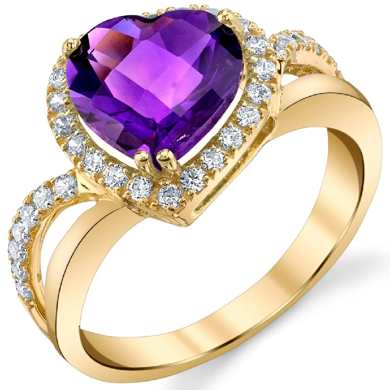 14k Yellow Gold 2.25ct Amethyst Gemstone Engagement Ring