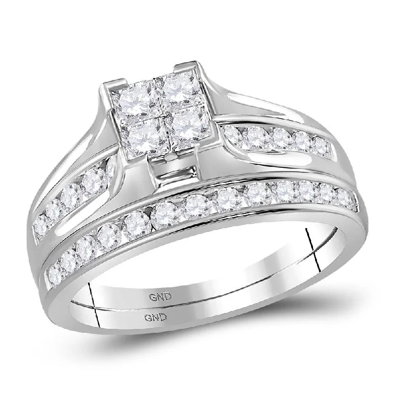 14kt White Gold Princess Diamond Bridal Wedding Ring Band Set 1 Cttw - Size 6