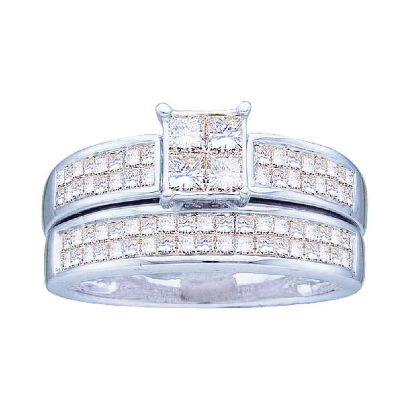 14kt White Gold Princess Diamond Bridal Wedding Ring Band Set 1 Cttw