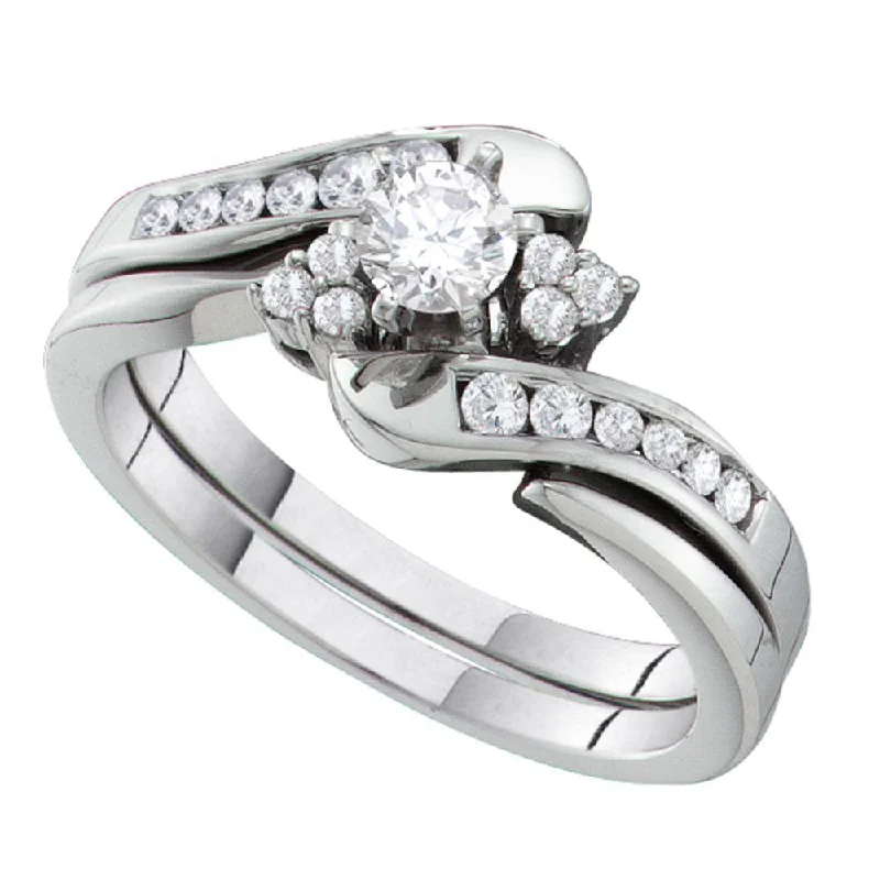 14kt White Gold Round Diamond Bridal Wedding Ring Band Set 1/2 Cttw