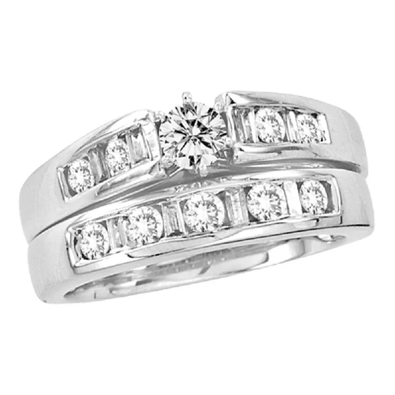 14kt White Gold Round Diamond Bridal Wedding Ring Band Set 1 Cttw