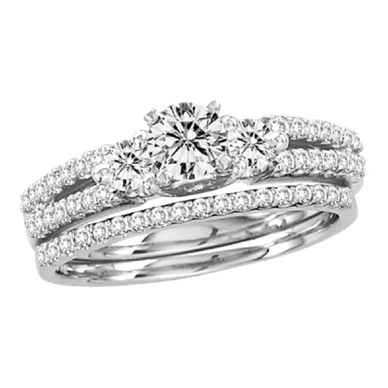 14kt White Gold Round Diamond Bridal Wedding Ring Band Set 1 Cttw