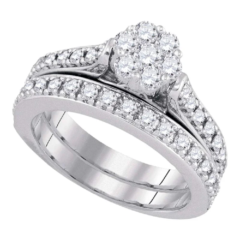 14kt White Gold Round Diamond Bridal Wedding Ring Band Set 1 Cttw