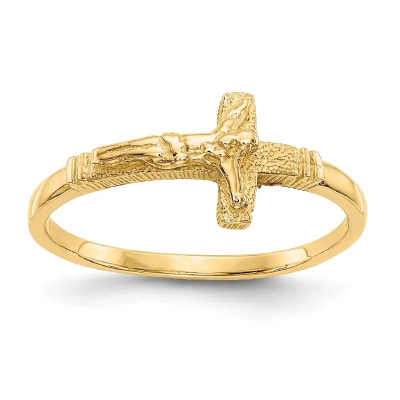 14KT Yellow Gold Childrens Crucifix Cross Ring; Size 3.5