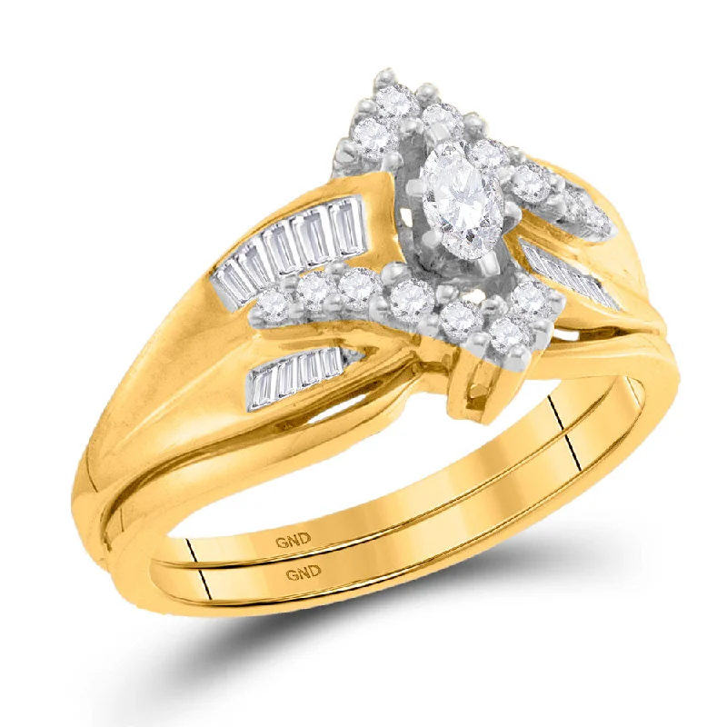 14kt Yellow Gold Marquise Diamond Bridal Wedding Ring Band Set 1/2 Cttw