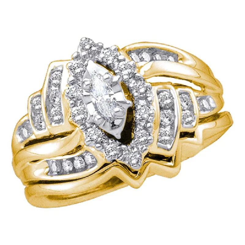 14kt Yellow Gold Marquise Diamond Bridal Wedding Ring Band Set 1/2 Cttw