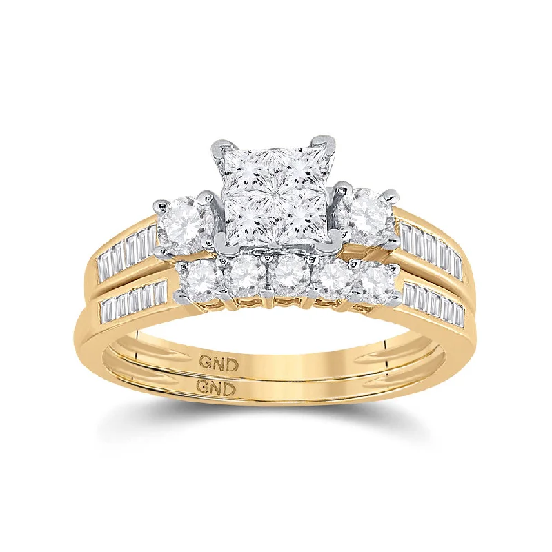 14kt Yellow Gold Princess Diamond Bridal Wedding Ring Band Set 1 Cttw