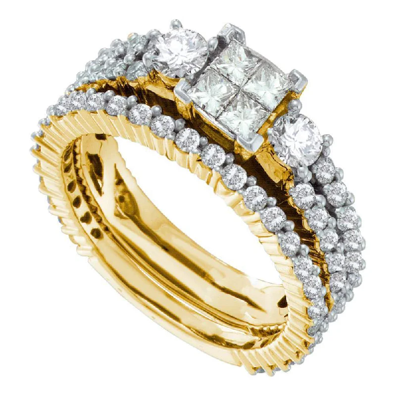 14kt Yellow Gold Princess Diamond Bridal Wedding Ring Band Set 2 Cttw