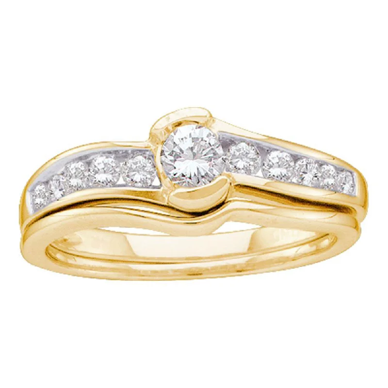 14kt Yellow Gold Round Diamond Bridal Wedding Ring Band Set 1/2 Cttw