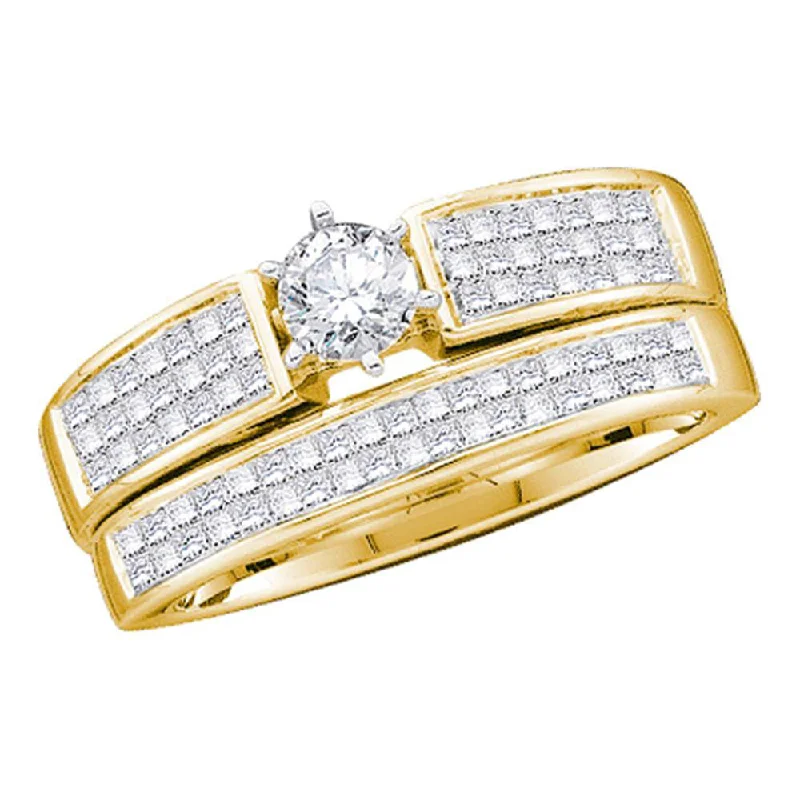 14kt Yellow Gold Round Diamond Bridal Wedding Ring Band Set 1 Cttw