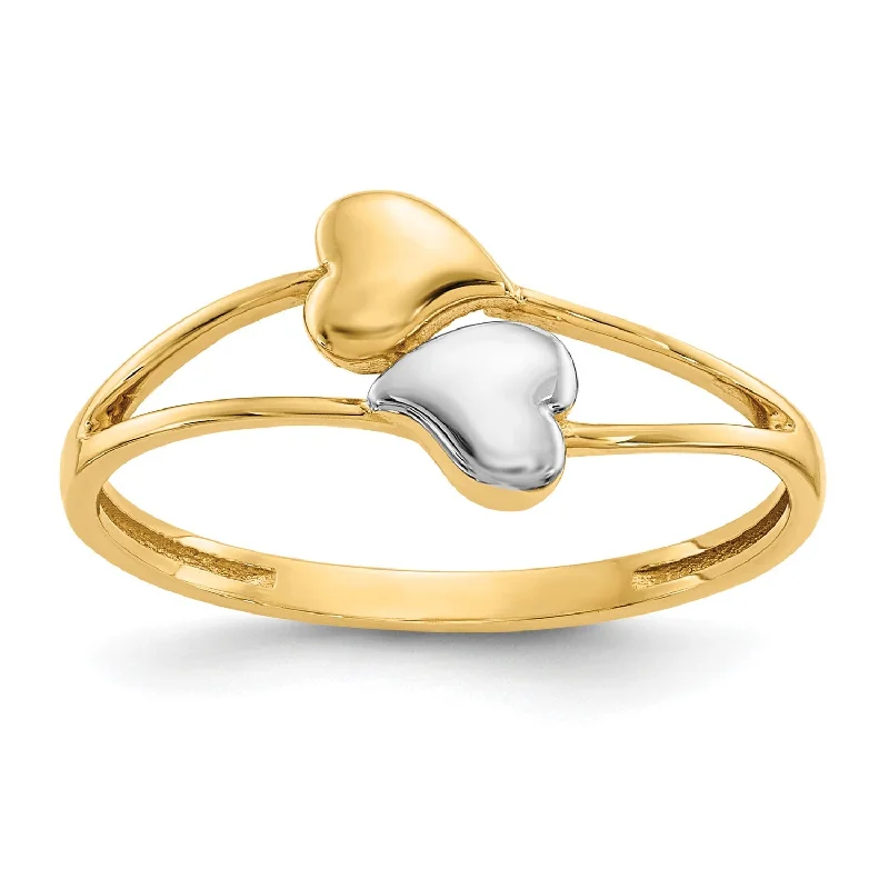 14KT Yellow Gold With Rhodium Plating Heart Ring; Size 7