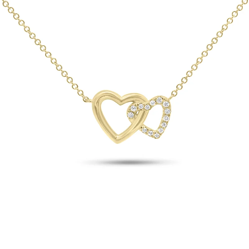 Diamond & Gold Interlocking Open Hearts Pendant Necklace