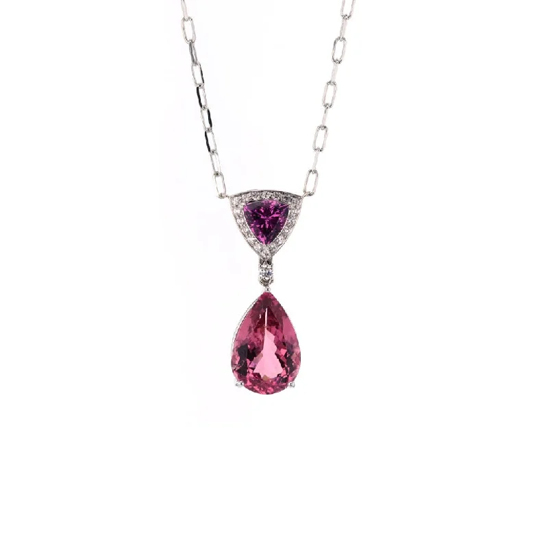 Garnet, Tourmaline & Diamond Pendant Necklace