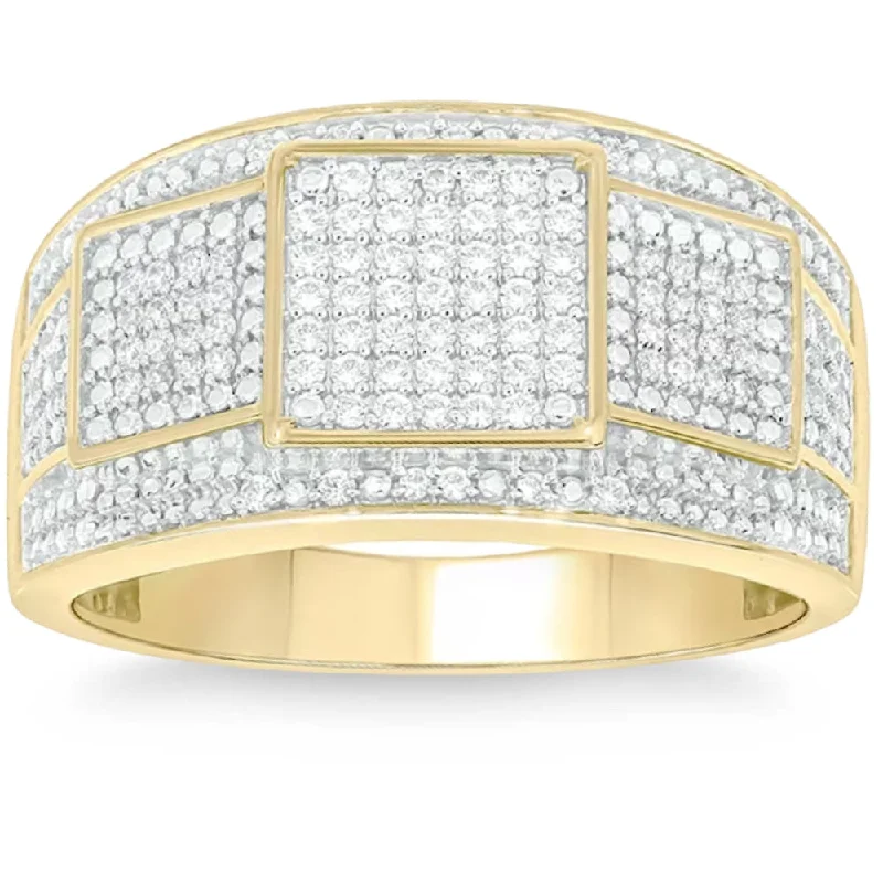 1Ct TW Diamond Men's Ring 10k Yellow Gold 12mm Wide