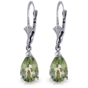 2.5 Carat 14K Solid White Gold High Prerogative Green Amethyst Earrings