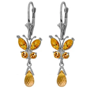 2.74 Carat 14K Solid White Gold Butterfly Earrings Natural Citrine