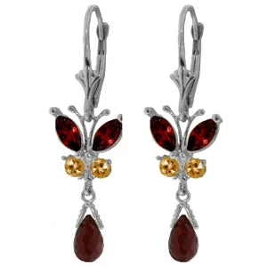 2.74 Carat 14K Solid White Gold Butterfly Earrings Natural Garnet Citrine