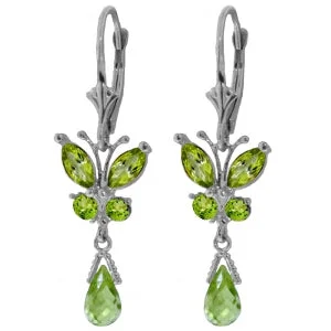 2.74 Carat 14K Solid White Gold Butterfly Earrings Natural Peridot