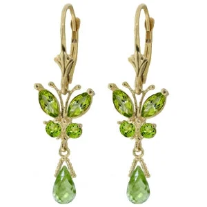 2.74 Carat 14K Solid Yellow Gold Butterfly Earrings Natural Peridot