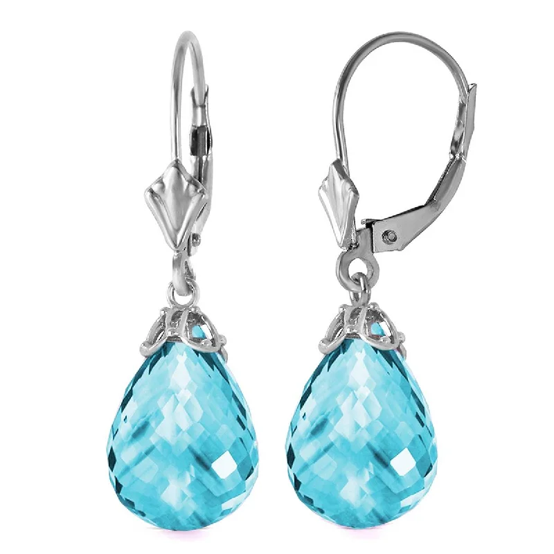 20.5 Carat 14K Solid White Gold Earrings Briolette Blue Topaz