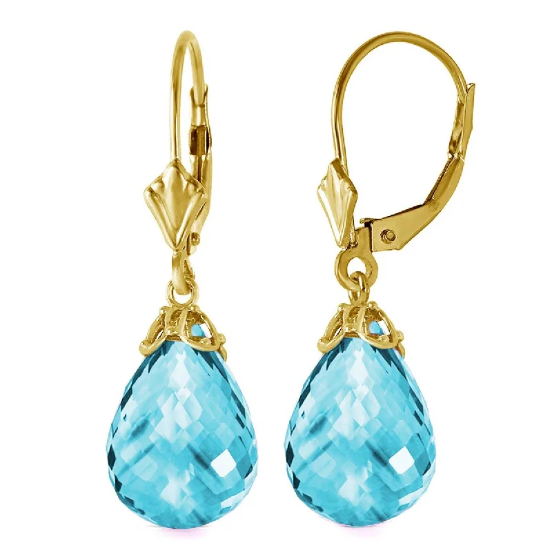 20.5 Carat 14K Solid Yellow Gold Earrings Briolette Blue Topaz