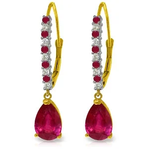 3.35 Carat 14K Solid Yellow Gold Natural Ruby Diamond Earrings