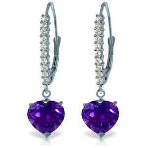 3.55 Carat 14K Solid White Gold Heart Aches Amethyst Diamond Earrings