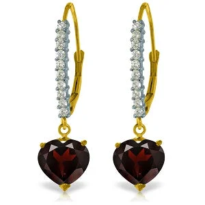 3.55 Carat 14K Solid Yellow Gold Leverback Earrings Natural Diamond Garnet