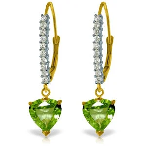 3.55 Carat 14K Solid Yellow Gold Leverback Earrings Natural Diamond Peridot