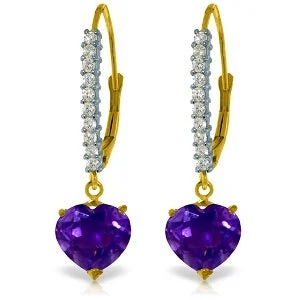 3.55 Carat 14K Solid Yellow Gold Ursula Amethyst Diamond Earrings