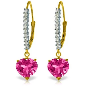 3.55 Carat 14K Solid Yellow Gold Ursula Pink Topaz Diamond Earrings