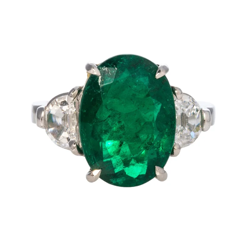 4.36ct Colombian Emerald & Epaulette Diamond Platinum Ring