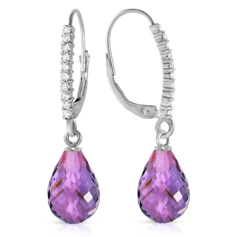 4.8 Carat 14K Solid White Gold Leverback Earrings Natural Diamond Amethyst