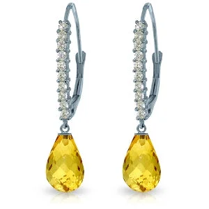 4.8 Carat 14K Solid White Gold Leverback Earrings Natural Diamond Citrine