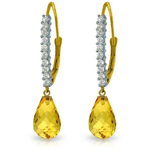 4.8 Carat 14K Solid Yellow Gold Leverback Earrings Natural Diamond Citrine