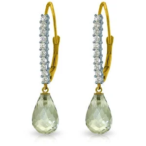 4.8 Carat 14K Solid Yellow Gold Leverback Earrings Natural Diamond Green Amethyst