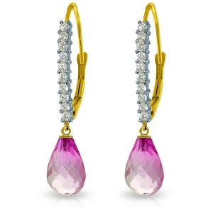 4.8 Carat 14K Solid Yellow Gold Leverback Earrings Natural Diamond Pink Topaz