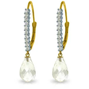 4.8 Carat 14K Solid Yellow Gold Leverback Earrings Natural Diamond White Topaz