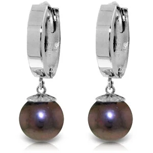 4 Carat 14K Solid White Gold Hoop Earrings Natural Black Pearl